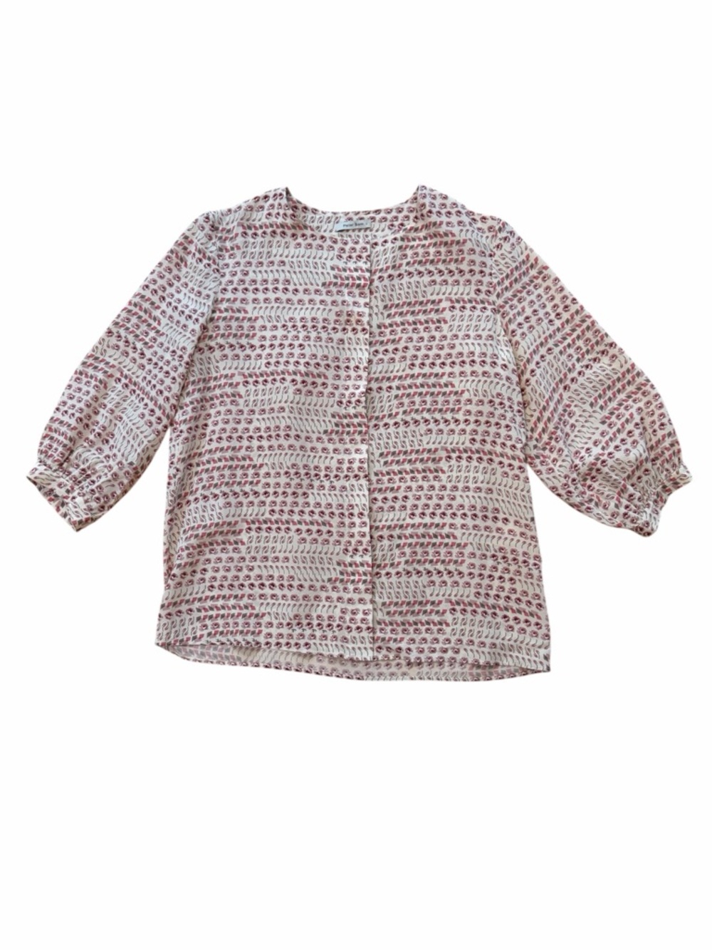Peter Sam Silk Lightweight Printed Blouse in Cream and Dusty Rose
